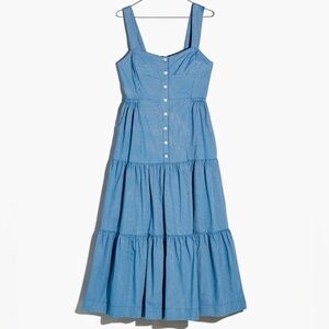 Madewell Midi Dress Size 6 | Button-Front Tiered Midi Dress in Stripe
